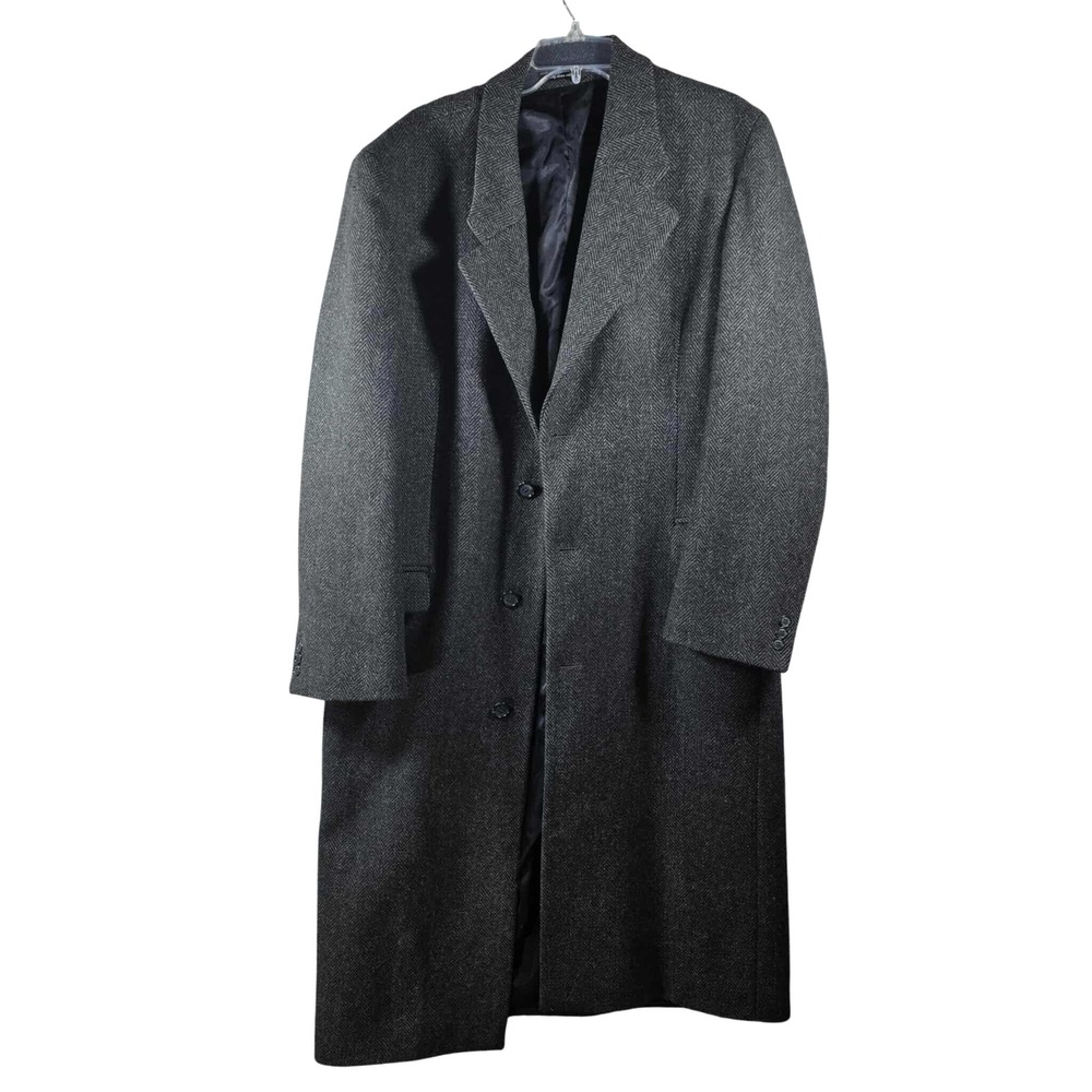 John Ashford Long Coat Gray Herringbone Wool Blend Overcoat Mens XL